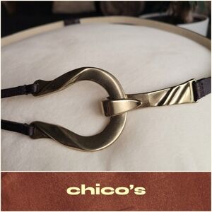 Dark Gold and Brown Leather Belt Twisted Horseshoe Hook Buckle 90s Southwestern